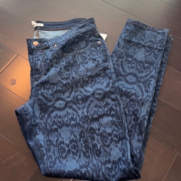 Eileen Fisher Ikat Skinny Jeans Size 14 Dark Wash Batik Damask Stretch denim - Picture 1 of 7